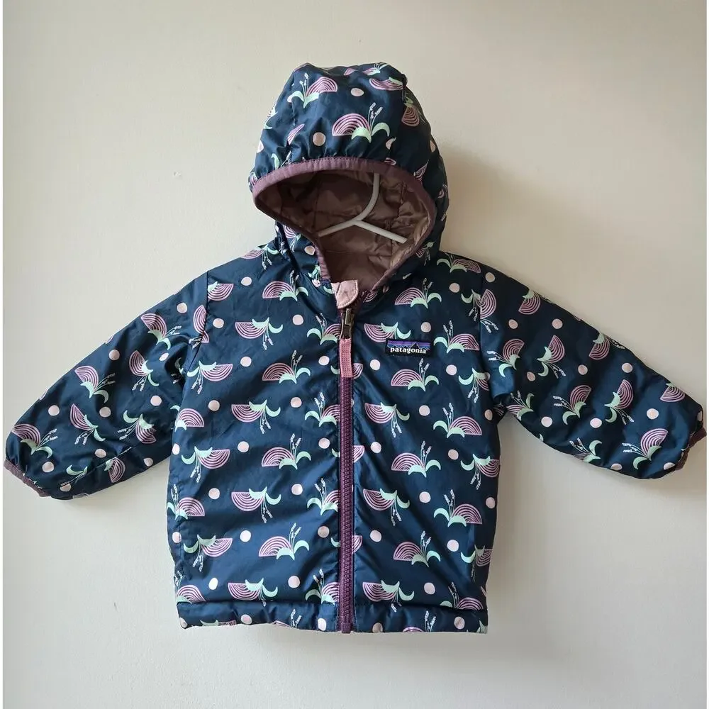 Patagonia Toddler Girls Reversible Down Sweater Jacket w Hood Pink Size 2T EUC
